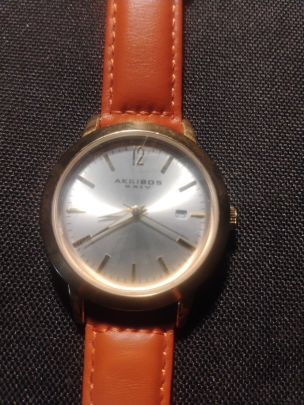 Akribos XXIV Gold Case Watch with Orange Leather Strap and Silver Dial